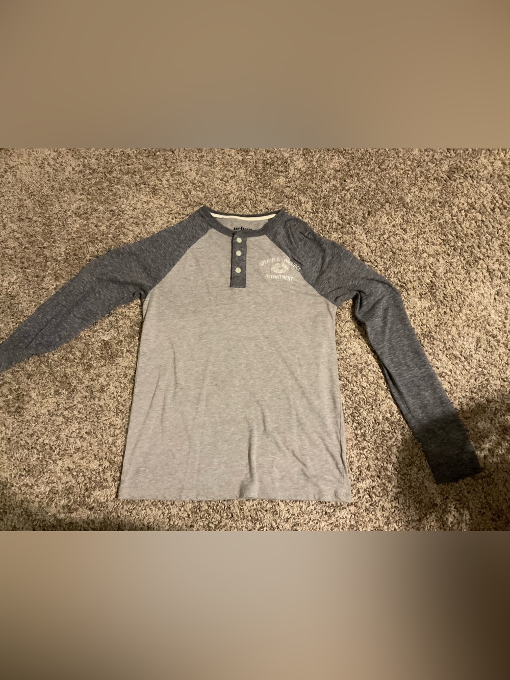 Speech Therapy Grey and Navy Raglan Henley Long Sleeve Tee